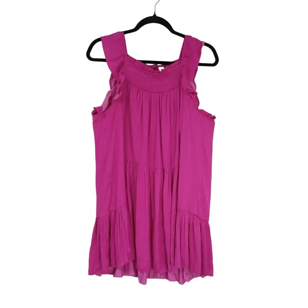 Intimately Free People Dress mini Magenta Sleeveless Smocked Ruffle Hem Size S